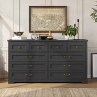 Sikaic Dresser 55 Inches 10 Drawers Dresser with Natural Texture and Vintage Handles Black Black / Engineered Wood / Modern