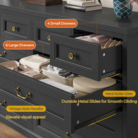 Sikaic Dresser 55 Inches 10 Drawers Dresser with Natural Texture and Vintage Handles Black Black / Engineered Wood / Modern
