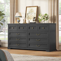 Sikaic Dresser 55 Inches 10 Drawers Dresser with Natural Texture and Vintage Handles Black Black / Engineered Wood / Modern