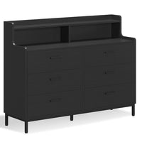 Sikaic Dresser 6 Drawers Dresser with Open Storage Space Black Black / Engineered Wood / Modern
