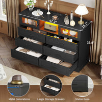Sikaic Dresser 6 Drawers LED Dresser with Charging Station and 2 Sliding Doors for Bedroom Black Black / Engineered Wood / Modern