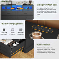 Sikaic Dresser 6 Drawers LED Dresser with Charging Station and 2 Sliding Doors for Bedroom Black Black / Engineered Wood / Modern