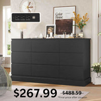 Sikaic Dresser 61.4 Inches Dresser with Power Outlets Black Black / Engineered Wood / Modern