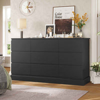 Sikaic Dresser 61.4" Wide Dresser Chest of Drawers with Large Capacity Storage and Power Outlets Black Black / Engineered Wood / Modern