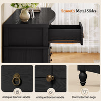 Sikaic Dresser 52 inch Wide 7-Drawer Dresser with Roman Legs & Bronze Handles Black Black / Engineered Wood / Modern Farmhouse