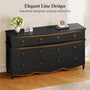 Sikaic Dresser 52 inch Wide 7-Drawer Dresser with Roman Legs & Bronze Handles Black Black / Engineered Wood / Modern Farmhouse