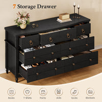 Sikaic Dresser 52 inch Wide 7-Drawer Dresser with Roman Legs & Bronze Handles Black Black / Engineered Wood / Modern Farmhouse