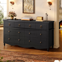 Sikaic Dresser 52 inch Wide 7-Drawer Dresser with Roman Legs & Bronze Handles Black Black / Engineered Wood / Modern Farmhouse