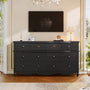 Sikaic Dresser 52 inch Wide 7-Drawer Dresser with Roman Legs & Bronze Handles Black Black / Engineered Wood / Modern Farmhouse