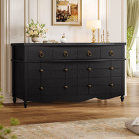 Sikaic Dresser 52 inch Wide 7-Drawer Dresser with Roman Legs & Bronze Handles Black Black / Engineered Wood / Modern Farmhouse