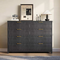 Sikaic Dresser Fluted Dresser with 8 Drawers Black Black / Engineered Wood / Modern