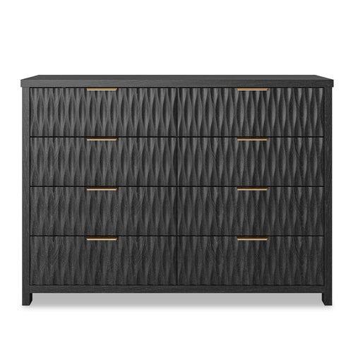 Sikaic Dresser Fluted Dresser with 8 Drawers Black Black / Engineered Wood / Modern