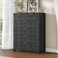 Sikaic Dresser Fluted Tall Dresser with 6 Drawers Black Black / Engineered Wood / Modern