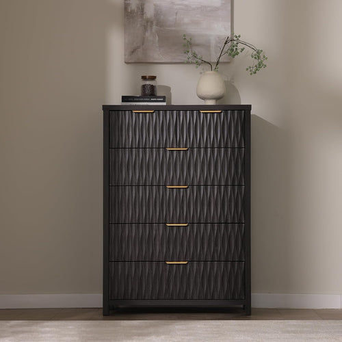 Sikaic Dresser Fluted Tall Dresser with 6 Drawers Black Black / Engineered Wood / Modern
