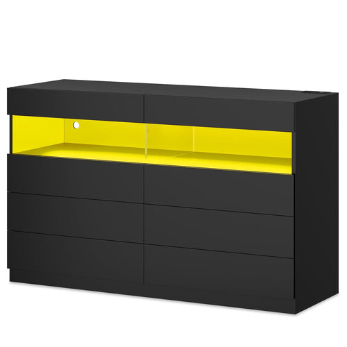 Sikaic Dresser LED Dresser with Charging Station Black Black / Engineered Wood / Modern