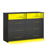 Sikaic Dresser LED Wide Storage Dresser with Charging Station Black Black / Engineered Wood / Modern