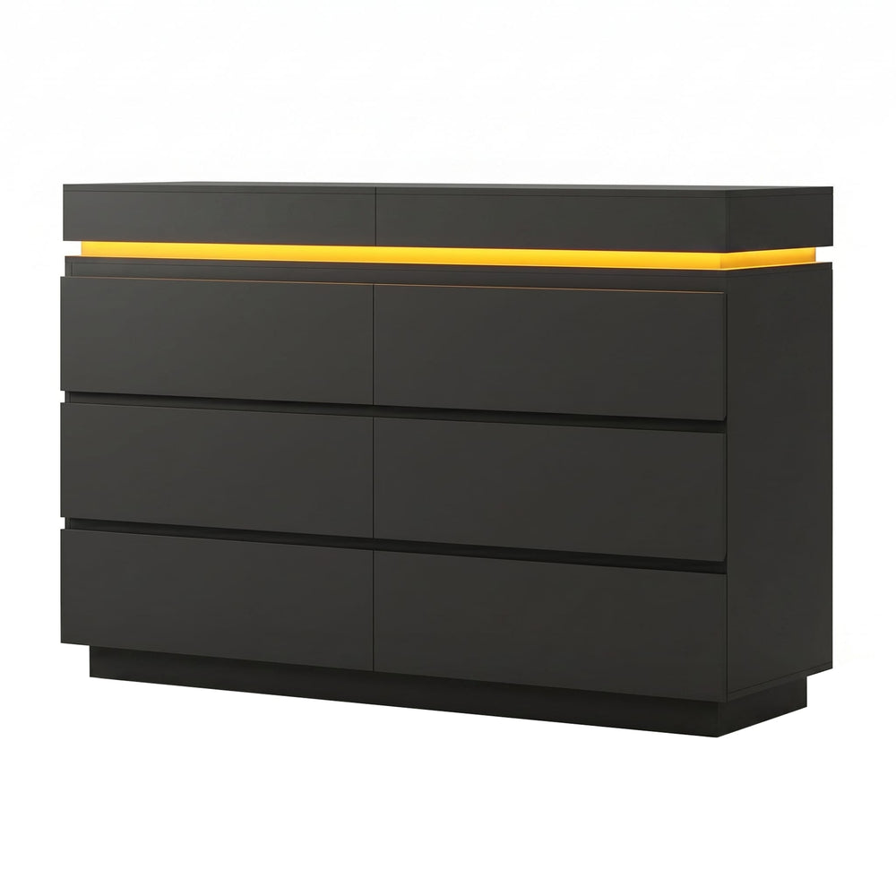 Sikaic Dresser Modern 6 Drawer Dresser with Sliding Desktop & LED Lights Black Black / Engineered Wood / Modern