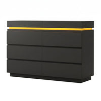 Sikaic Dresser Modern 6 Drawer Dresser with Sliding Desktop & LED Lights Black Black / Engineered Wood / Modern