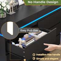 Sikaic Dresser Modern 6 Drawer Dresser with Sliding Desktop & LED Lights Black Black / Engineered Wood / Modern