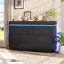 Sikaic Dresser Modern 6 Drawer Dresser with Sliding Desktop & LED Lights Black Black / Engineered Wood / Modern