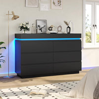 Sikaic Dresser Modern 6 Drawer Dresser with Sliding Desktop & LED Lights Black Black / Engineered Wood / Modern