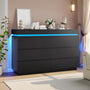 Sikaic Dresser Modern 6 Drawer Dresser with Sliding Desktop & LED Lights Black Black / Engineered Wood / Modern