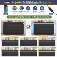 Sikaic Dresser Modern 6 Drawer Dresser with Sliding Desktop & LED Lights Black Black / Engineered Wood / Modern