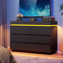 Sikaic Dresser Modern 6 Drawer Dresser with Sliding Desktop & LED Lights Black Black / Engineered Wood / Modern