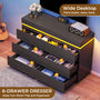 Sikaic Dresser Modern 6 Drawer Dresser with Sliding Desktop & LED Lights Black Black / Engineered Wood / Modern