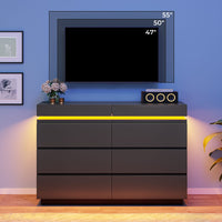 Sikaic Dresser Modern 6 Drawer Dresser with Sliding Desktop & LED Lights Black Black / Engineered Wood / Modern