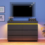Sikaic Dresser Modern 6 Drawer Dresser with Sliding Desktop & LED Lights Black Black / Engineered Wood / Modern