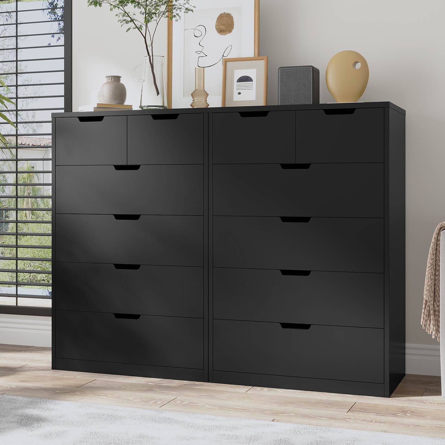Sikaic Dresser Tall Dresser with 6 Drawers Black Modern Sikaic Dresser Tall Dresser with 6 Drawers Black Modern