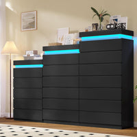 Sikaic Dresser Tall Dresser with LED Light and 6 Drawers Black Black / Engineered Wood / Modern