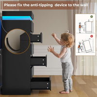 Sikaic Dresser Tall Dresser with LED Light and 6 Drawers Black Black / Engineered Wood / Modern