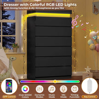 Sikaic Dresser Tall Dresser with LED Light and 6 Drawers Black Black / Engineered Wood / Modern