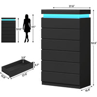 Sikaic Dresser Tall Dresser with LED Light and 6 Drawers Black Black / Engineered Wood / Modern