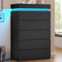 Sikaic Dresser Tall Dresser with LED Light Black Black / Engineered Wood / Modern