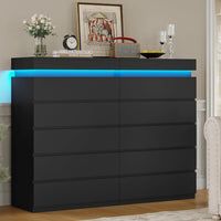 Sikaic Dresser Tall Dresser with LED Light Black Black / Engineered Wood / Modern