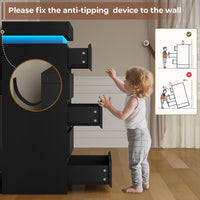 Sikaic Dresser Tall Dresser with LED Light Black Black / Engineered Wood / Modern