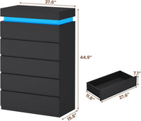 Sikaic Dresser Tall Dresser with LED Light Black Black / Engineered Wood / Modern
