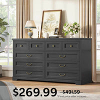 Sikaic Dresser 55 Inches Wide Dresser with 10 Storage Drawers Black Black / Engineered Wood / New Classic