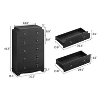 Sikaic Dresser  49.5" 5 Drawer Dresser with Large Drawers & Metal Glides Black Black / Engineered Wood / Vintage