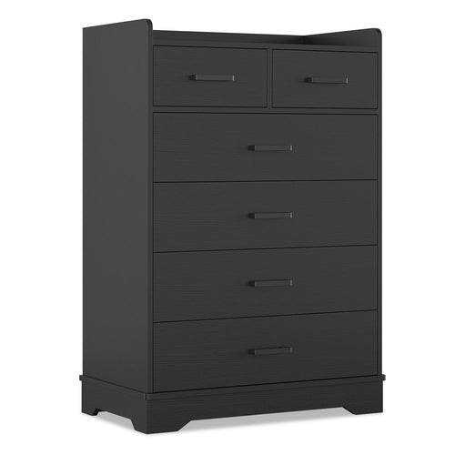 Sikaic Dresser 6 Drawers Dresser with Vertical Large Storage Black Black / Modern / Engineered Wood