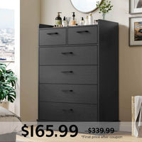 Sikaic Dresser 6 Drawers Dresser with Vertical Large Storage Black Black / Modern / Engineered Wood