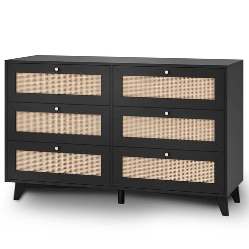 Sikaic Dresser Dresser with 6 Drawers Black Black / Rattan Wooden / Bohemian
