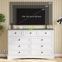 Sikaic Dresser 51.2 inch Wide 9-Drawer Dresser with Charging Station Black-White Black-White / Engineered Wood / Farmhouse