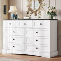 Sikaic Dresser 51.2 inch Wide 9-Drawer Dresser with Charging Station Black-White Black-White / Engineered Wood / Farmhouse