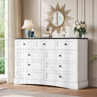 Sikaic Dresser 51.2 inch Wide 9-Drawer Dresser with Charging Station Black-White Black-White / Engineered Wood / Farmhouse