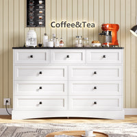 Sikaic Dresser 51.2 inch Wide 9-Drawer Dresser with Charging Station Black-White Black-White / Engineered Wood / Farmhouse