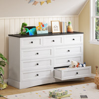 Sikaic Dresser 51.2 inch Wide 9-Drawer Dresser with Charging Station Black-White Black-White / Engineered Wood / Farmhouse
